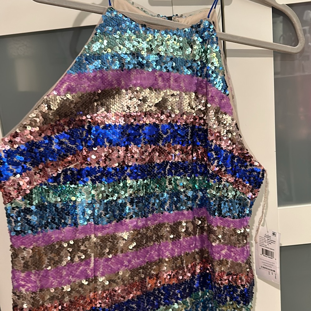 Aidan Aidan Mattox sequin cocktail party dress blue purple gold - Picture 5 of 10
